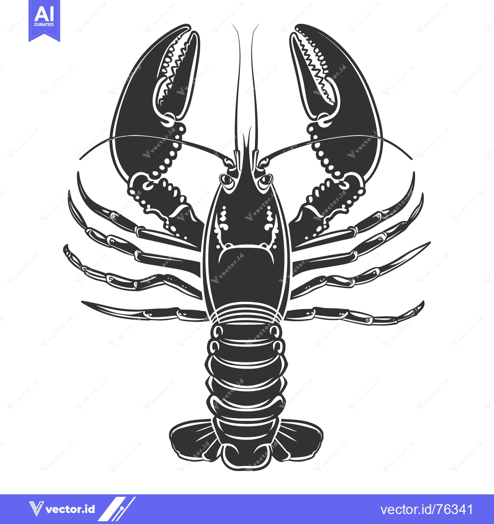 Premium Vector dari Black and White Silhouette of a Lobster with Claws Up