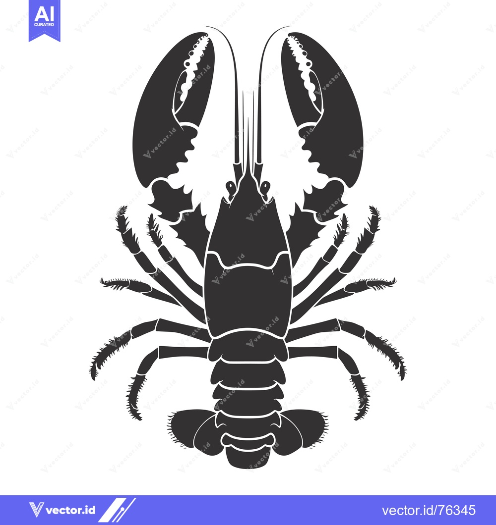 Premium Vector dari Black and White Silhouette of a Lobster with Claws Up