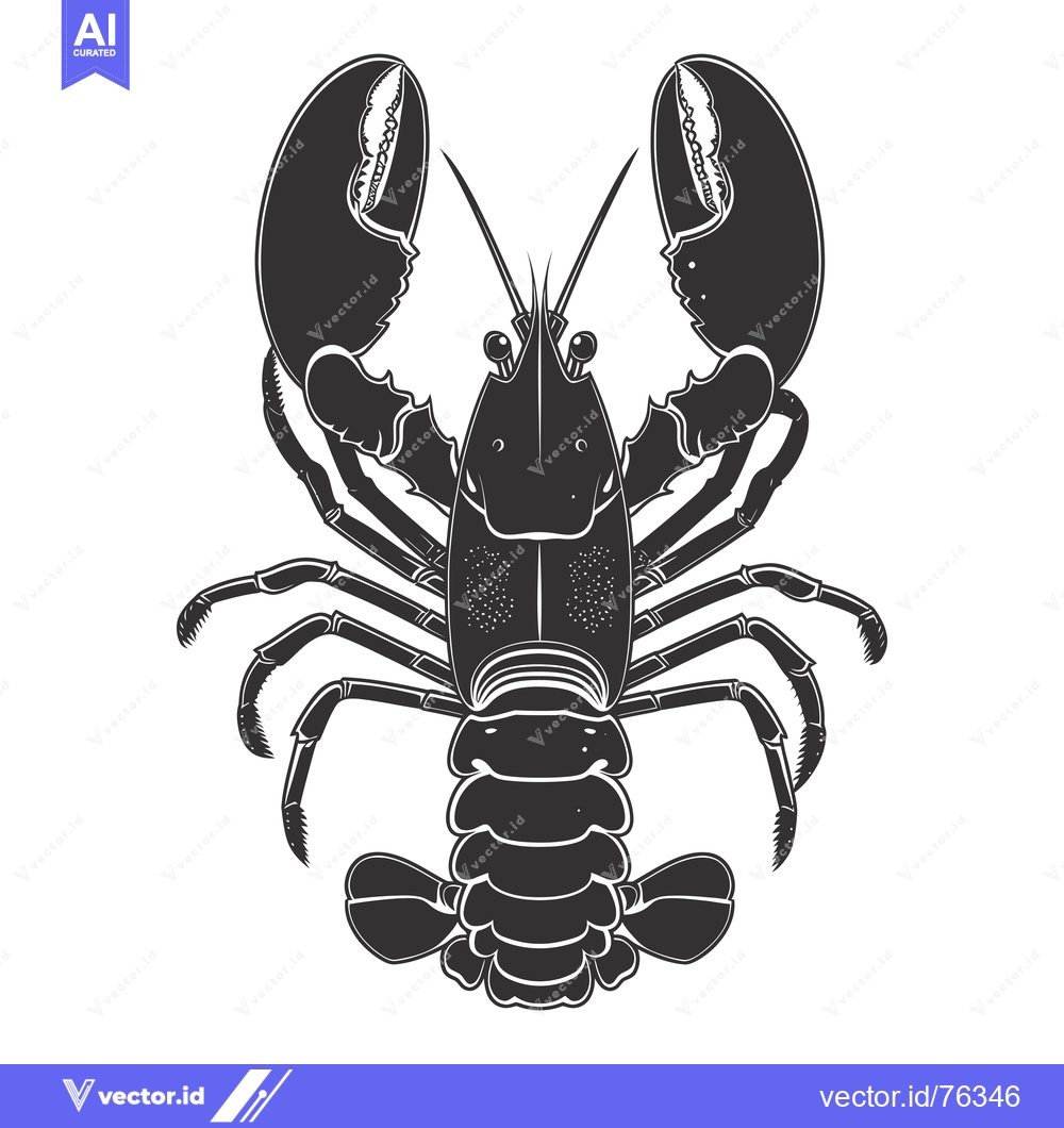 Premium Vector of Black and White Silhouette of a Lobster with Claws Outstretched