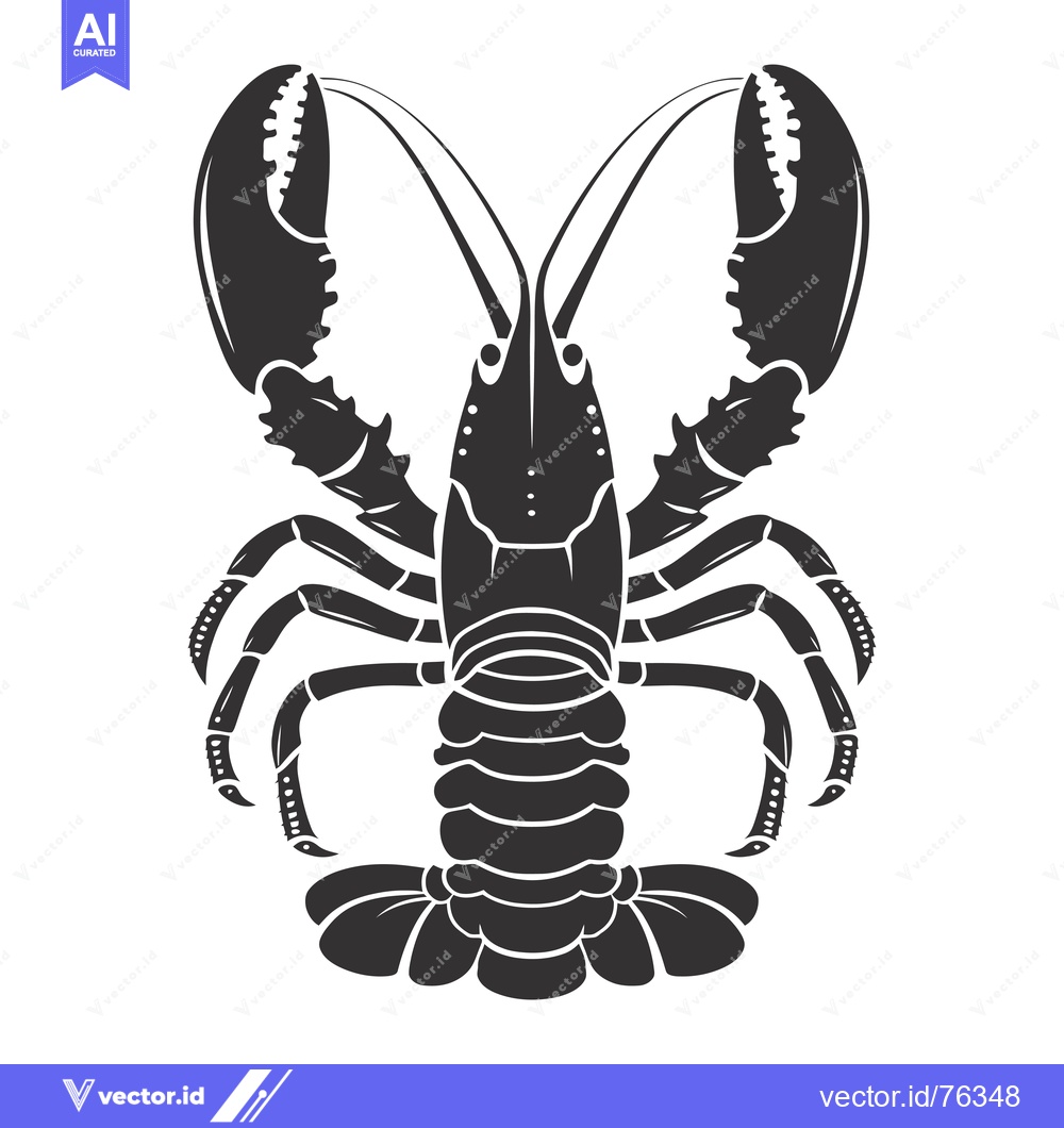 Premium Vector dari Black and White Silhouette of a Lobster with Claws Raised