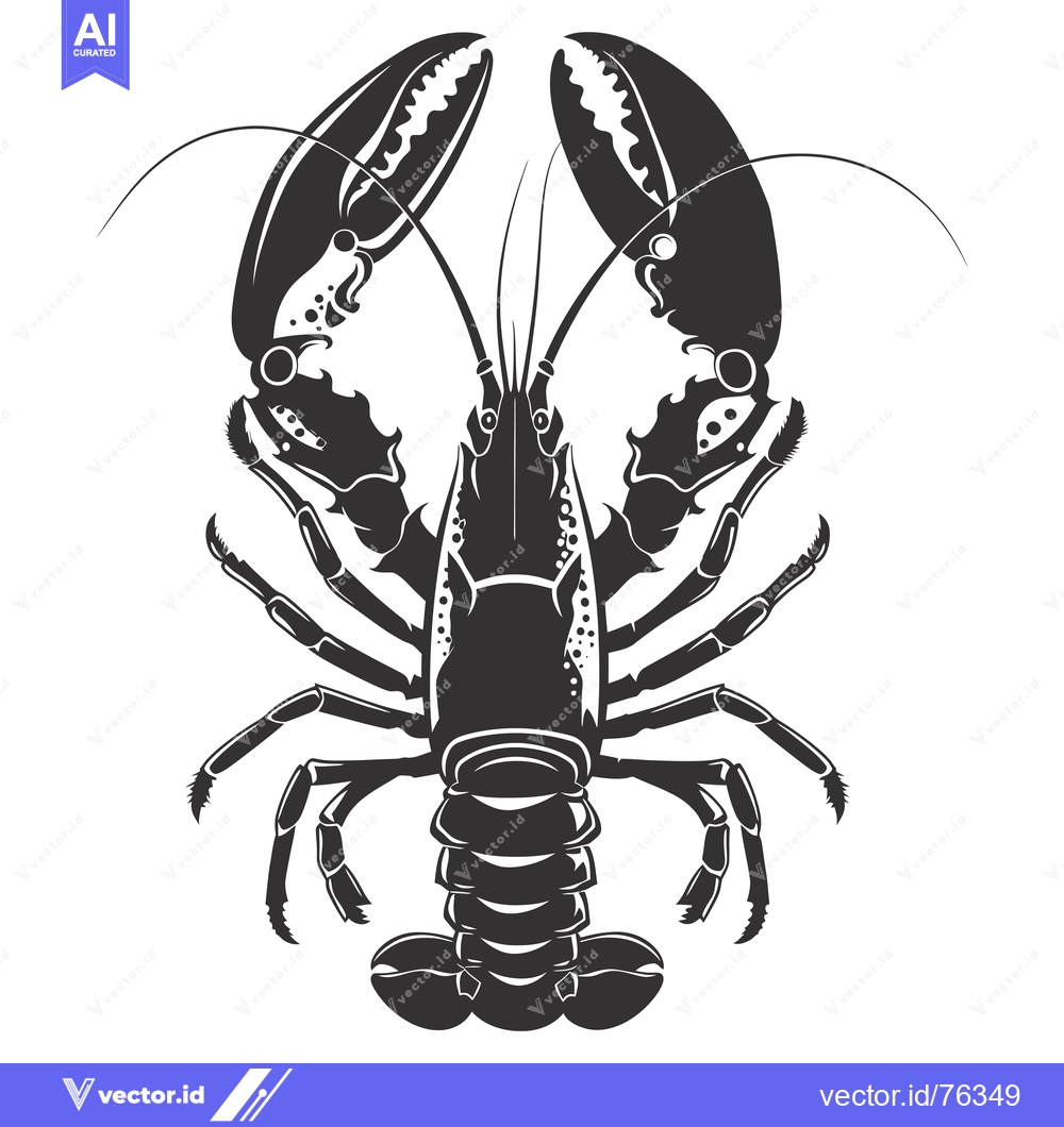 Premium Vector dari Black and White Silhouette of a Lobster with Claws Extended