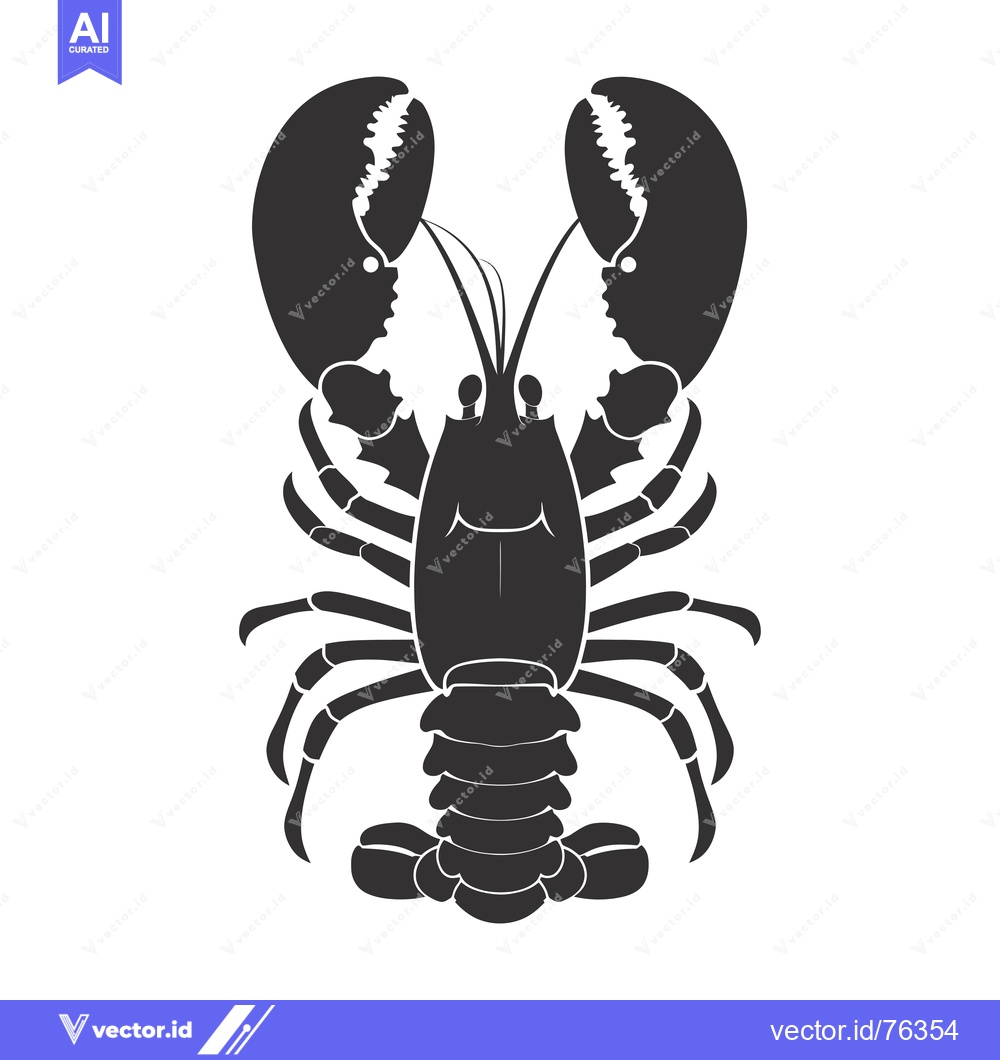 Premium Vector dari Black and white silhouette of a lobster with its claws raised