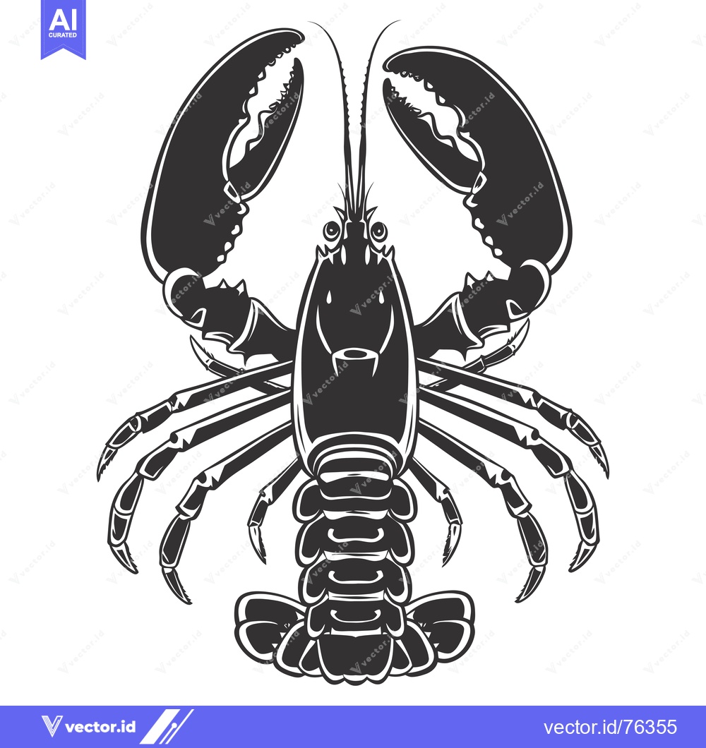 Premium Vector of Black and White Illustration of a Lobster with Claws Outstretched
