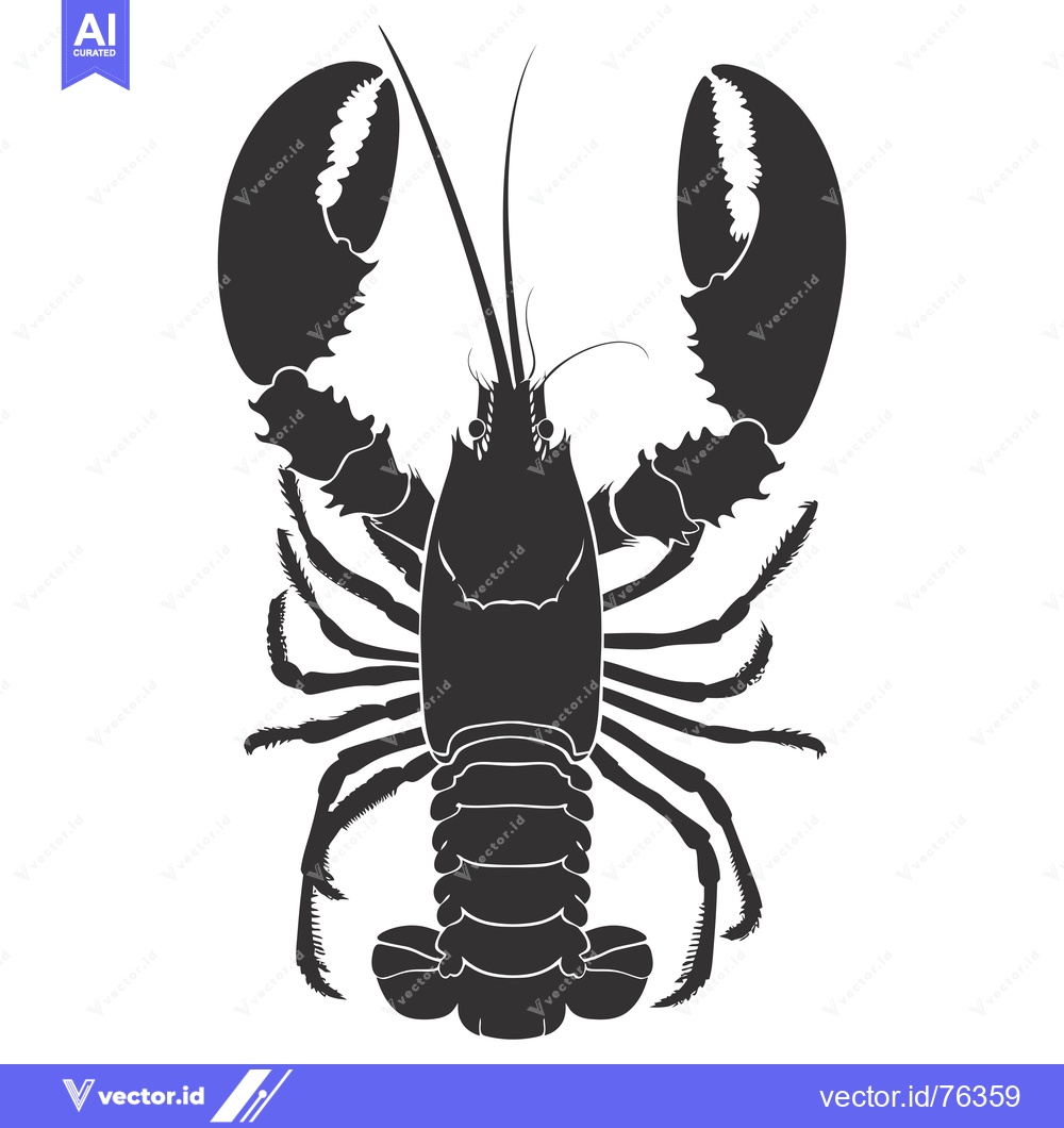 Premium Vector of Black and White Silhouette of a Lobster with Claws Raised