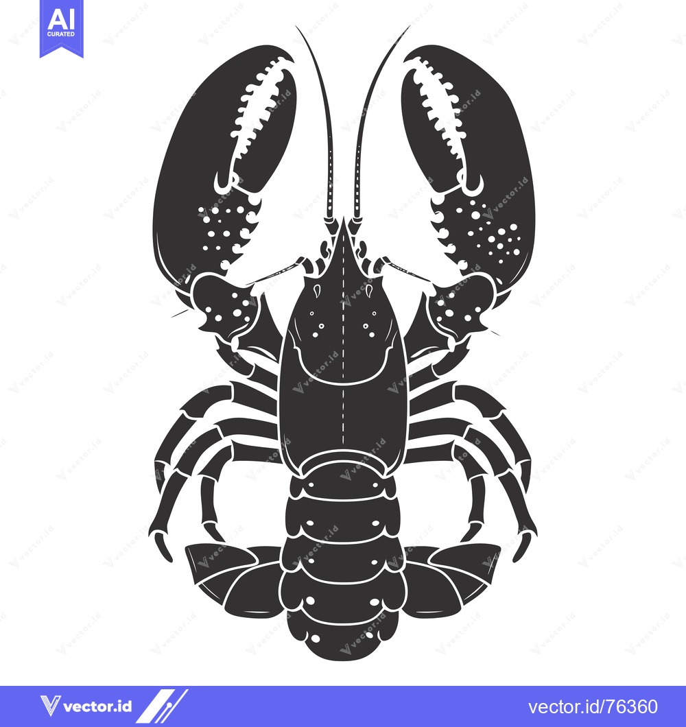 Premium Vector dari Black and White Silhouette of a Lobster with Claws Up