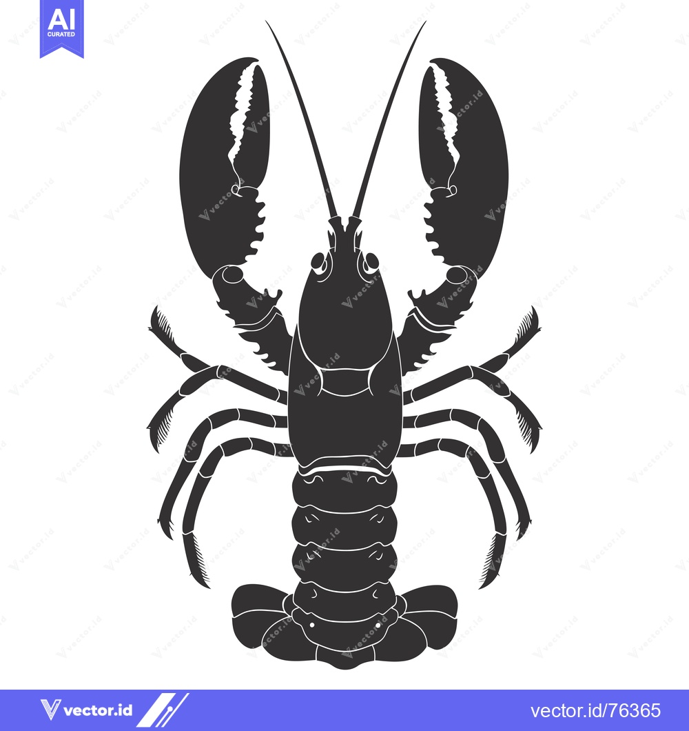 Premium Vector of Black and White Silhouette of a Lobster with Claws