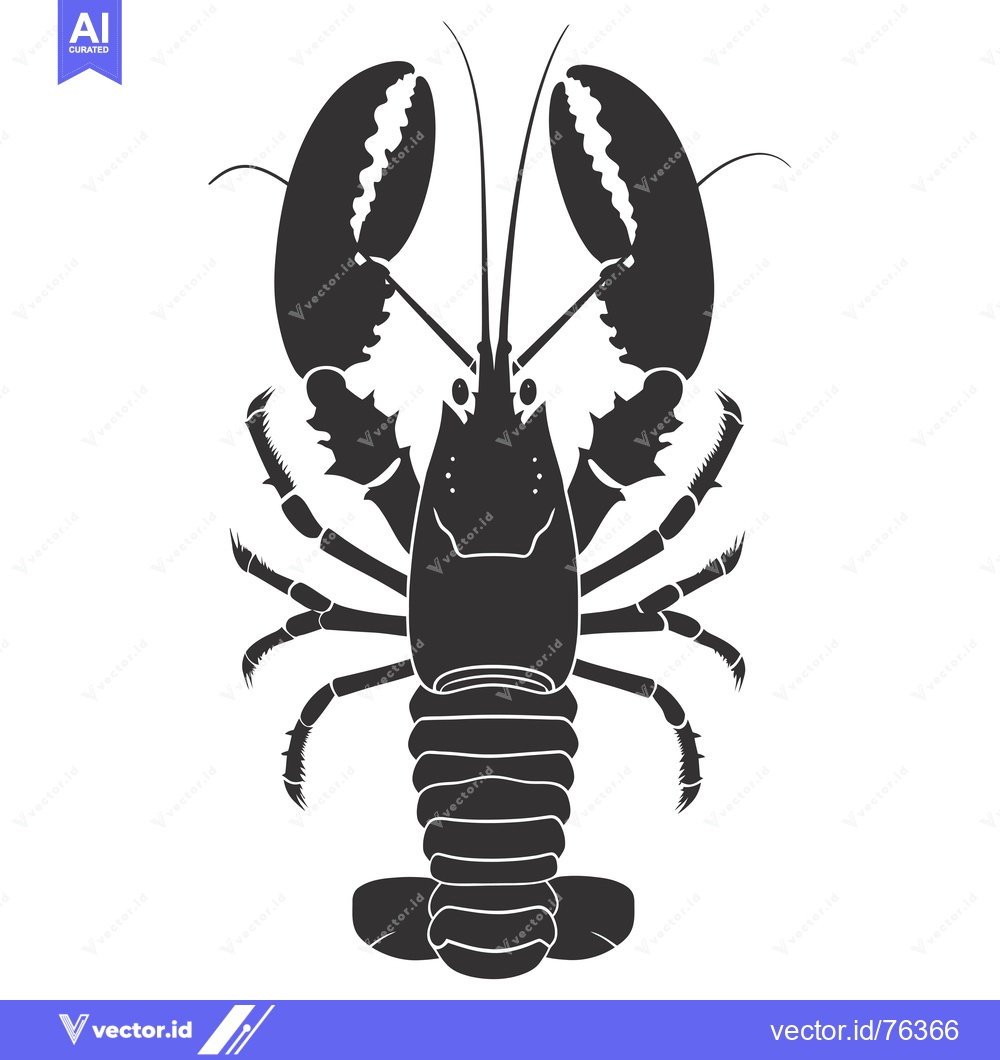 Premium Vector of Black and White Silhouette of a Lobster with Claws and Tail