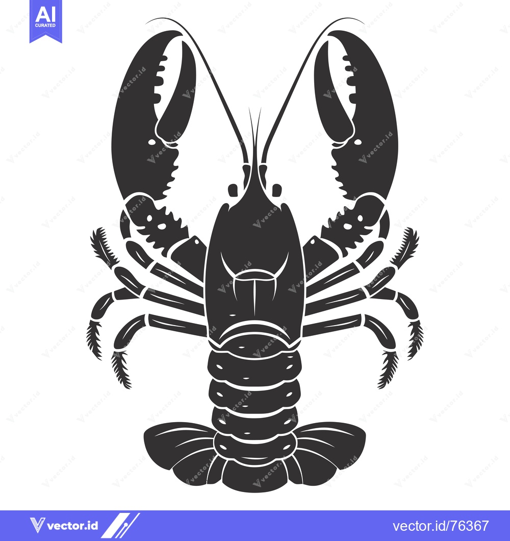 Premium Vector of Black and White Silhouette of a Lobster with Claws Outstretched
