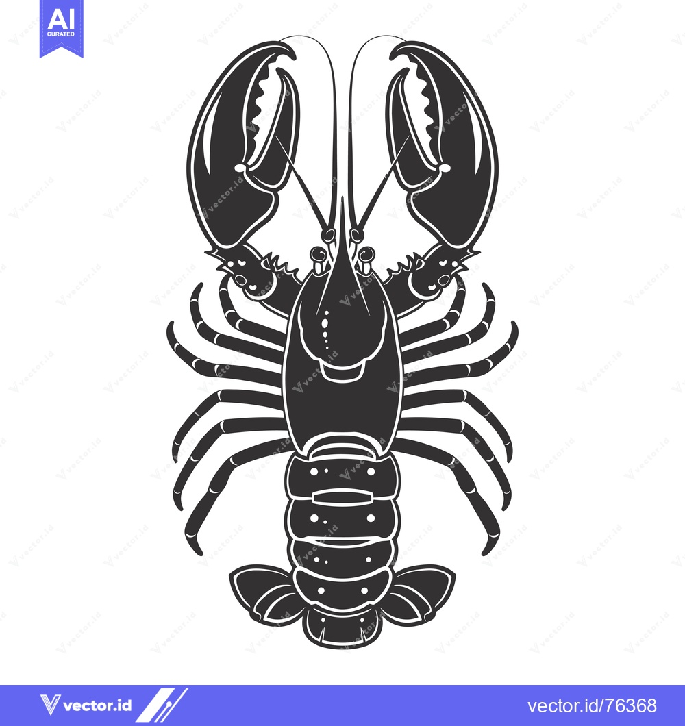 Premium Vector dari Black and White Silhouette of a Lobster with Claws Raised