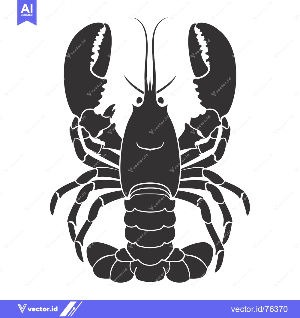 Premium Vector dari Black and White Silhouette of a Lobster with Claws Raised