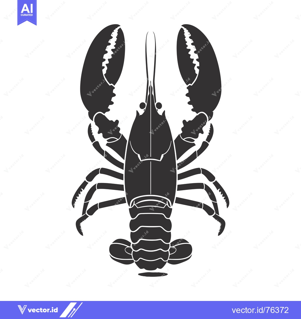 Premium Vector dari Black and White Silhouette of a Lobster with Claws Up