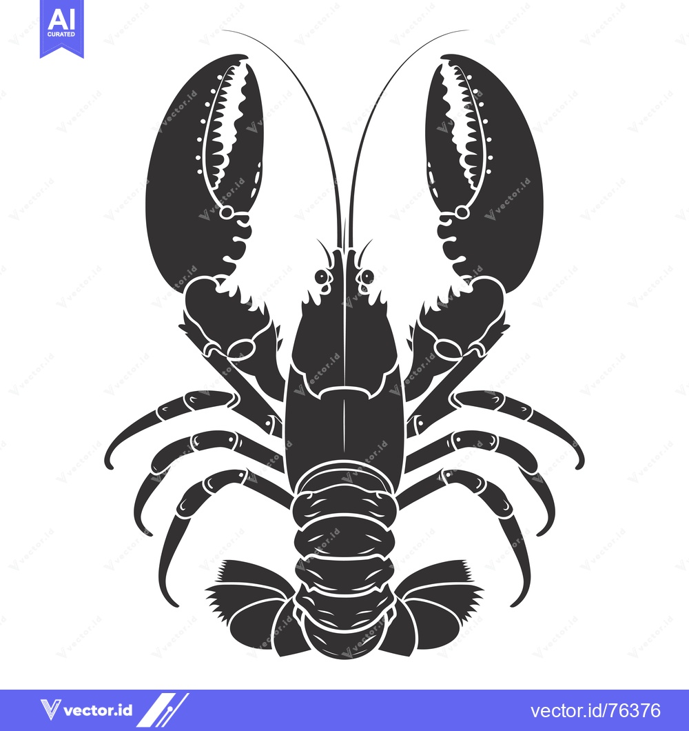 Premium Vector dari Black and White Silhouette of a Lobster with Claws Up