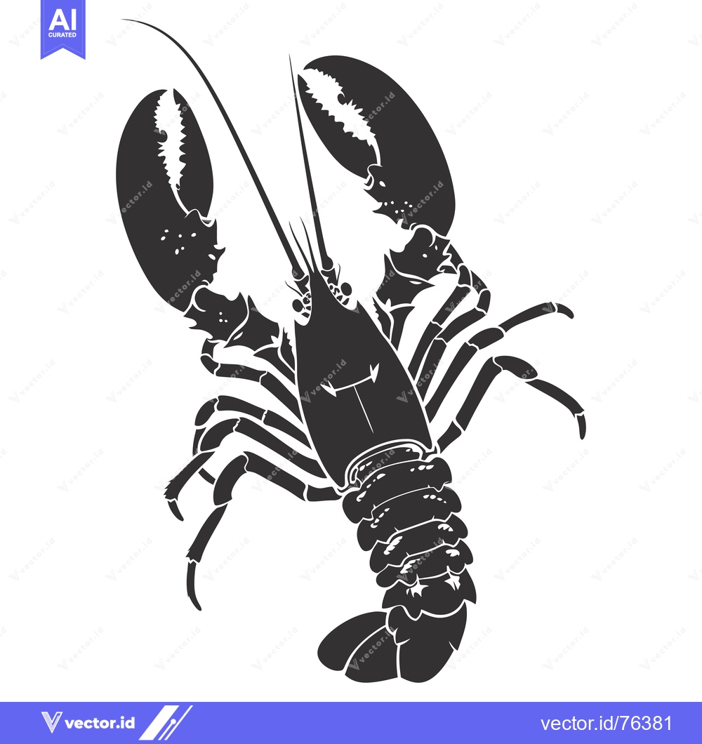 Premium Vector of Black and white silhouette of a lobster with its claws raised