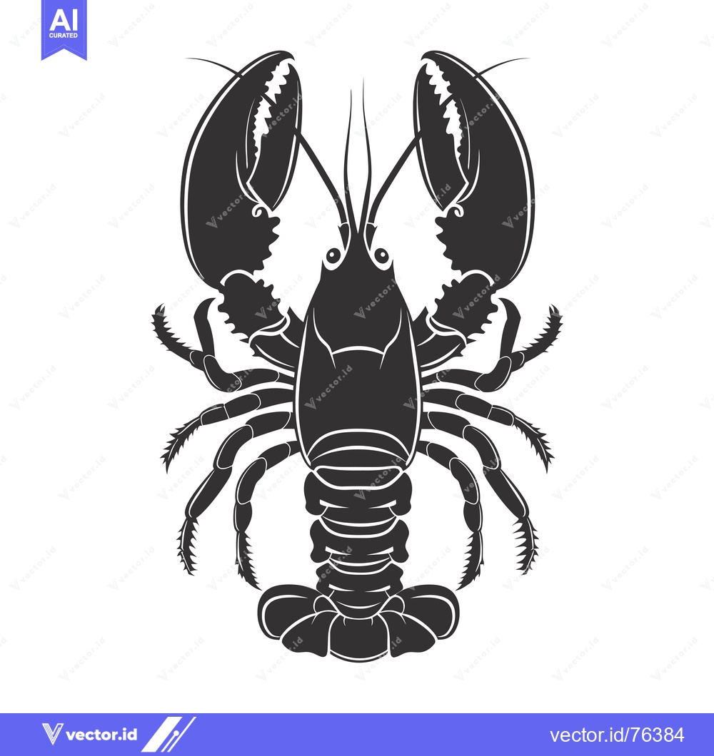 Premium Vector of Black and White Silhouette of a Lobster with Claws Extended