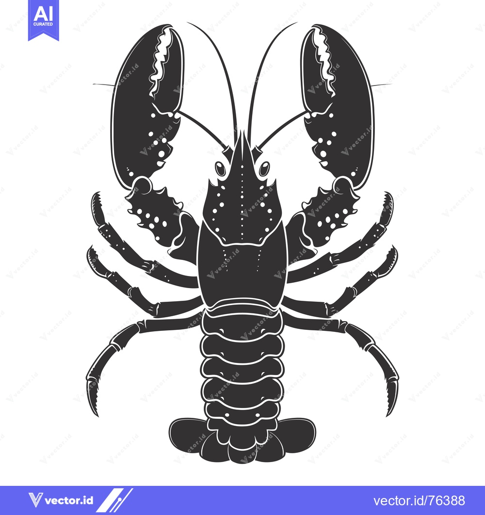 Premium Vector of Black and White Silhouette of a Lobster with Claws Raised