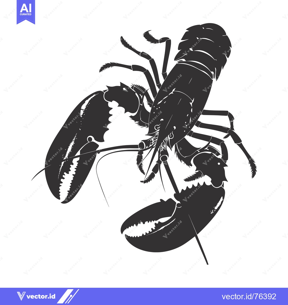 Premium Vector of Black and White Silhouette of a Lobster with Claws