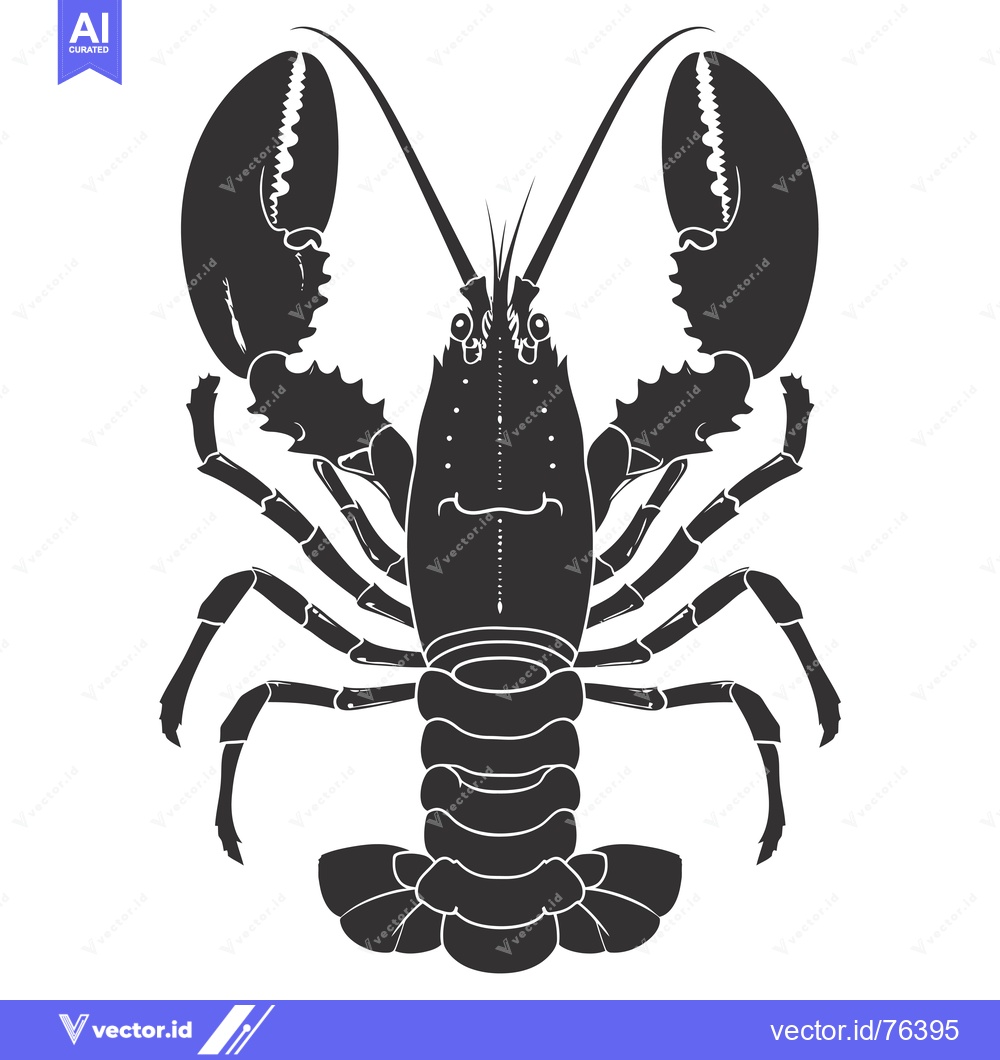 Premium Vector of Black and White Silhouette of a Lobster with Claws Up