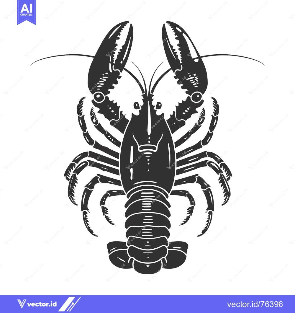 Premium Vector dari Black and White Silhouette of a Lobster with Claws Open