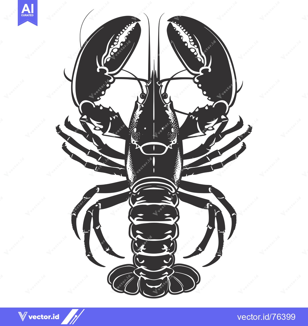 Premium Vector of Black and White Illustration of a Lobster with Claws Up