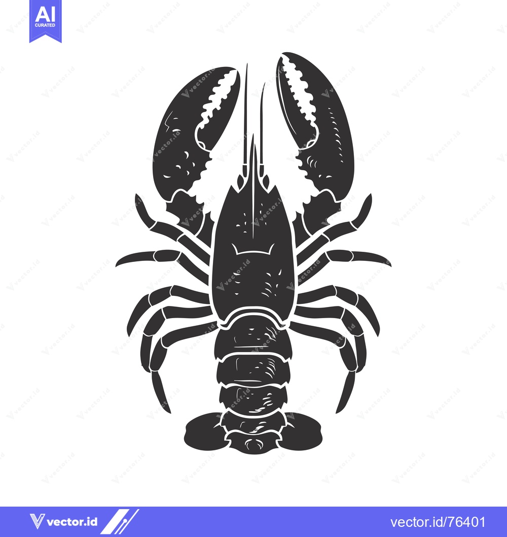 Premium Vector of Black and White Silhouette of a Lobster with Claws Raised
