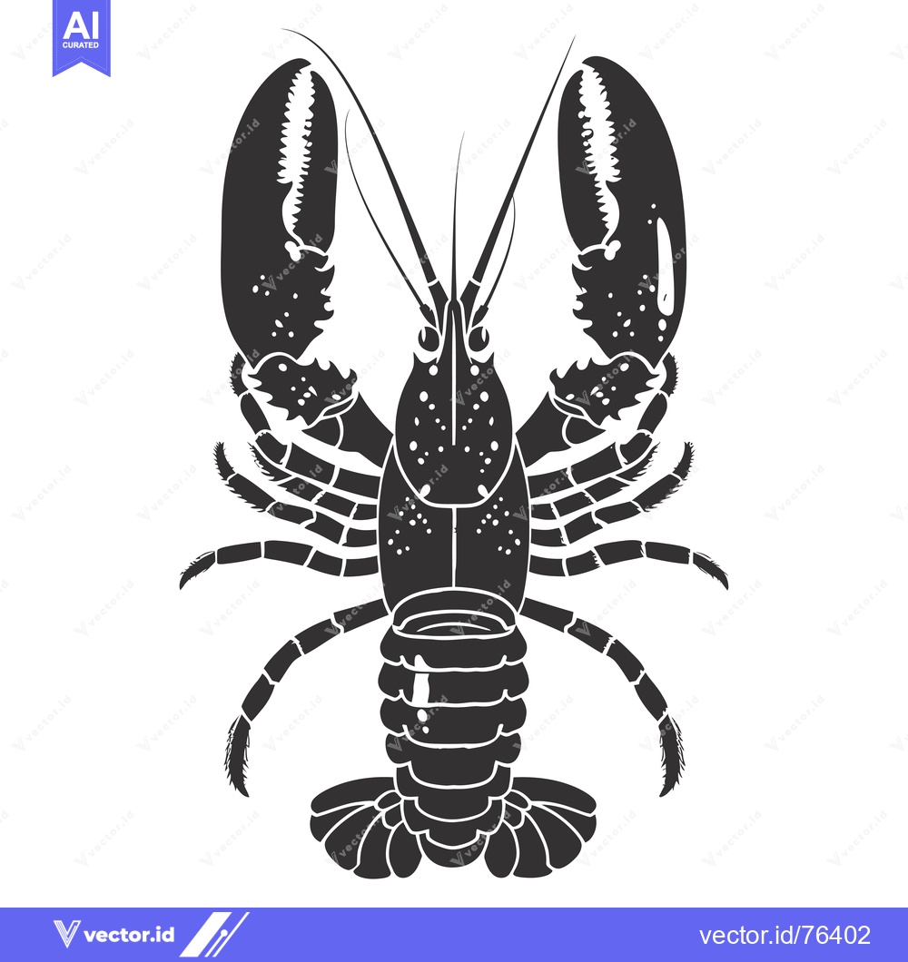 Premium Vector dari Black and white silhouette of a lobster with its claws raised
