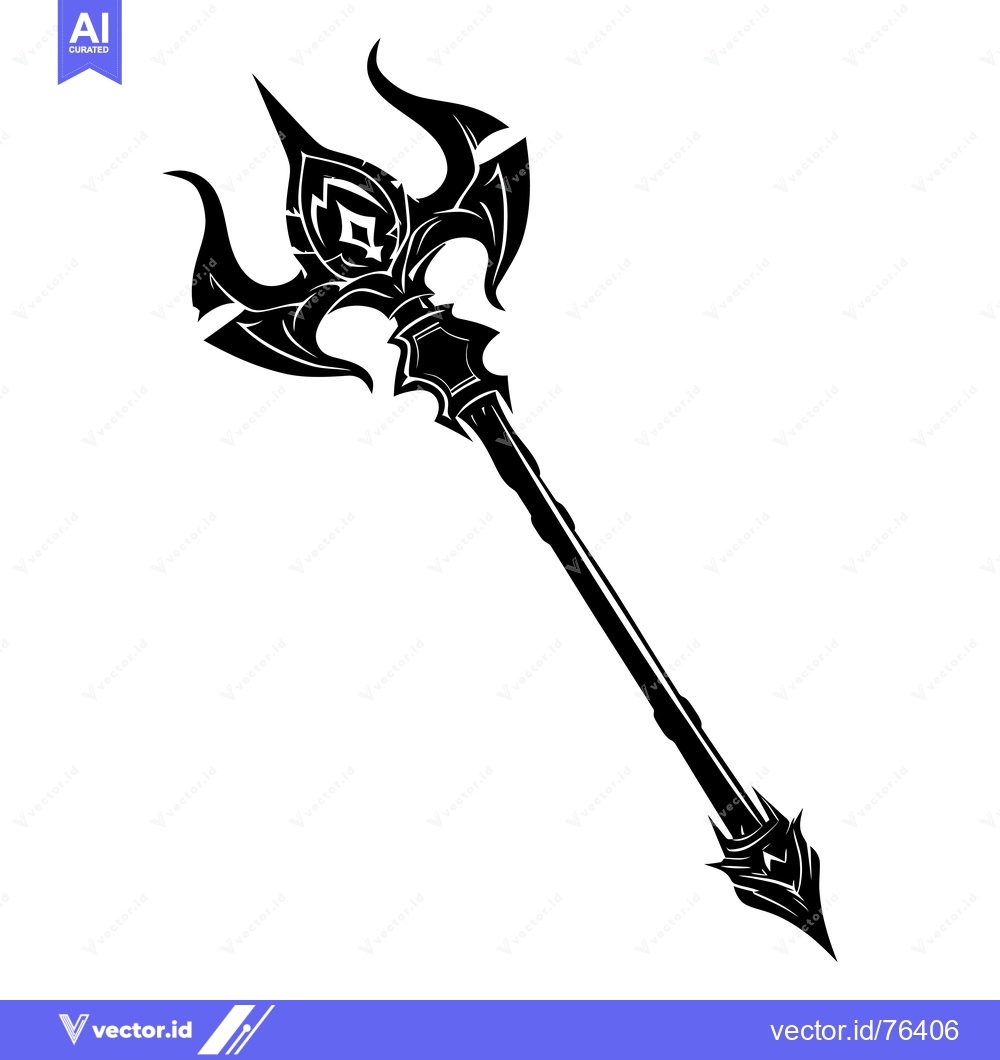 Premium Vector dari Ornate Black and White Silhouette of a Fantasy Staff