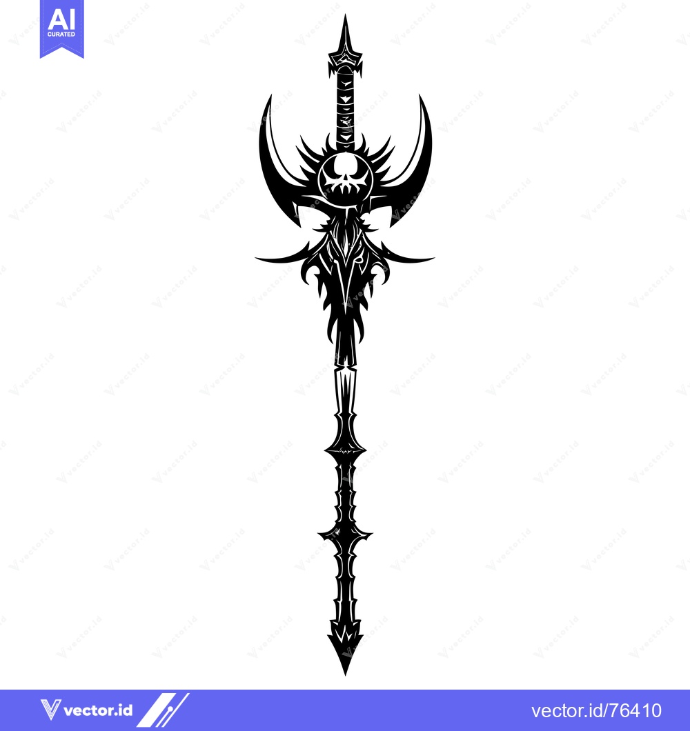 Premium Vector dari Black and White Tribal Design of a Sword with a Skull