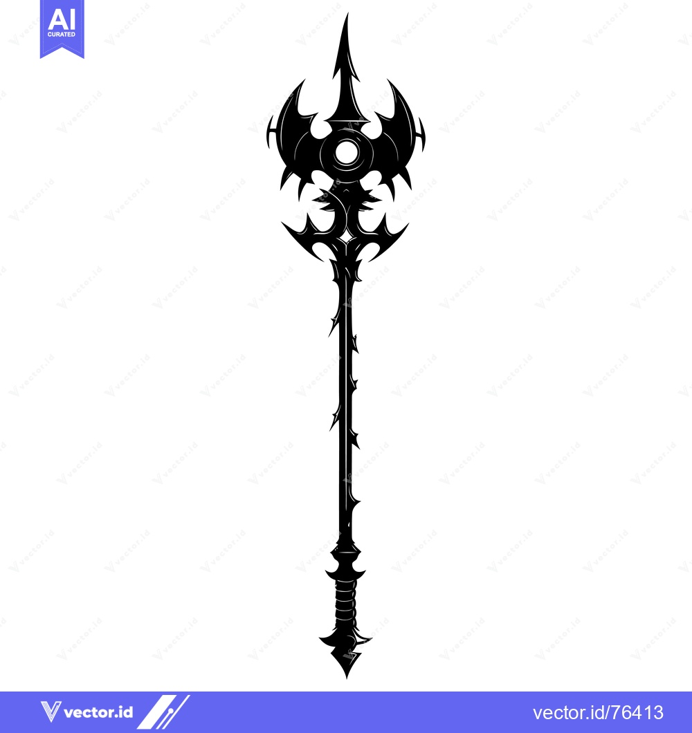 Premium Vector dari Ornate Black and White Spear with Spikes and a Circular Element