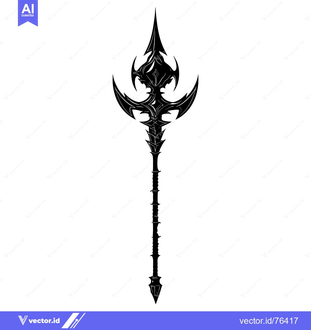 Premium Vector dari Black and White Illustration of a Fantasy Spear Weapon