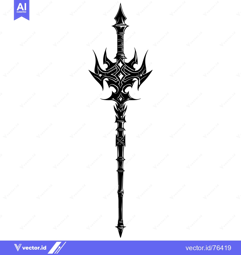 Premium Vector dari Black and White Illustration of an Ornate Spear