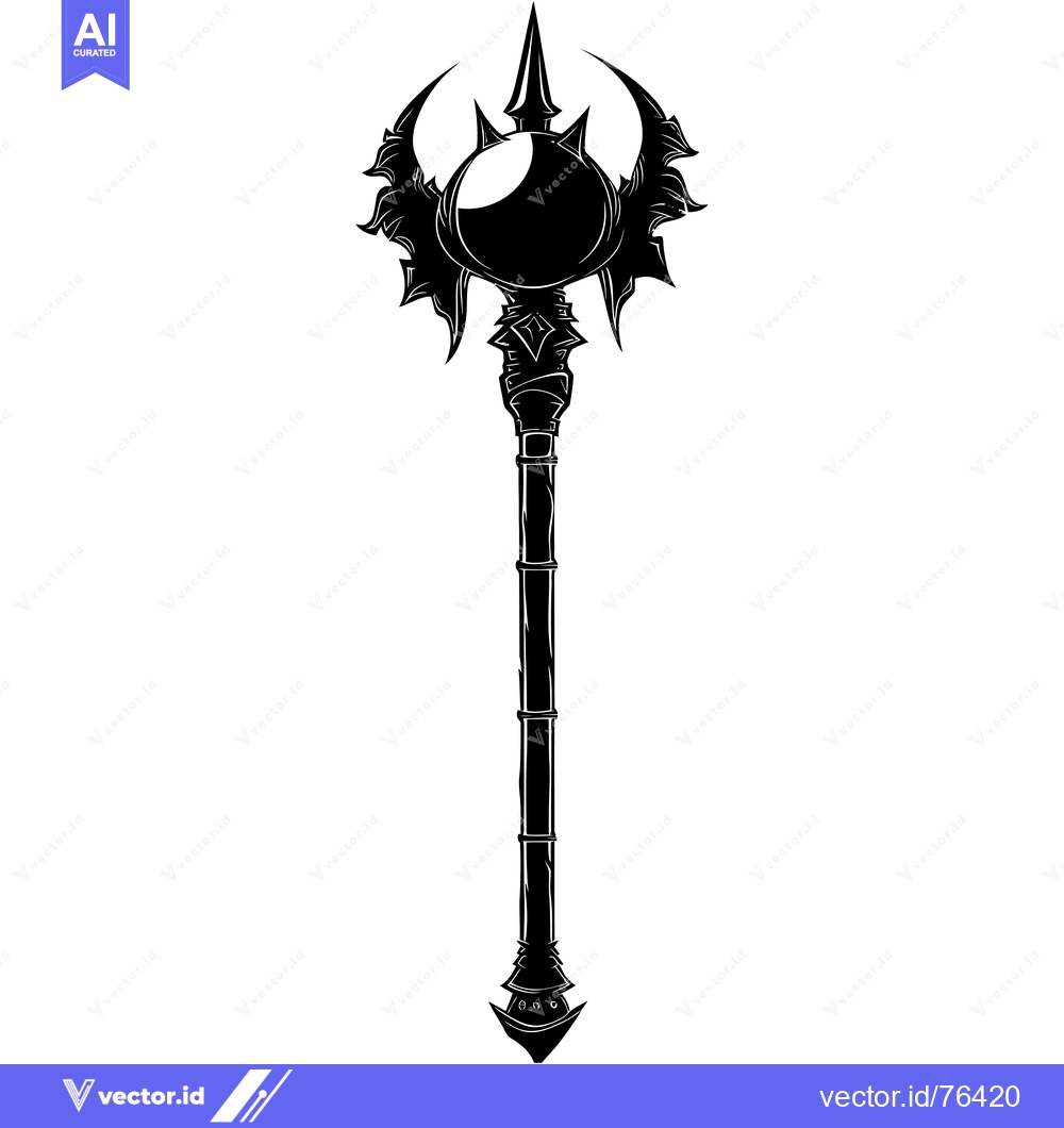 Premium Vector dari Black and White Illustration of a Fantasy Staff with Ornate Design