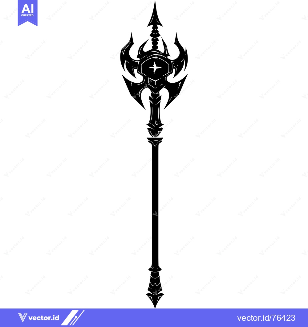 Premium Vector dari A Black and White Silhouette of a Fantasy Spear with an Ornate Design