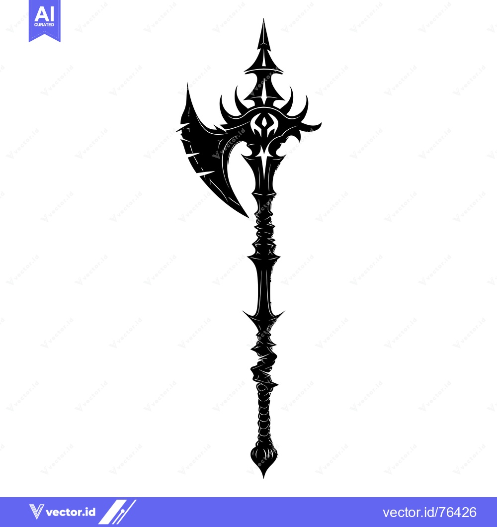 Premium Vector of A black and white silhouette of a stylized fantasy axe
