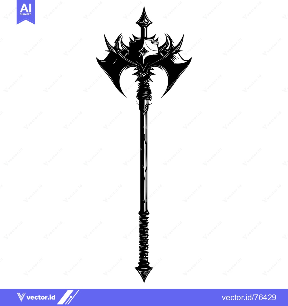 Premium Vector dari A Black and White Illustration of a Spiked, Double-Headed Axe