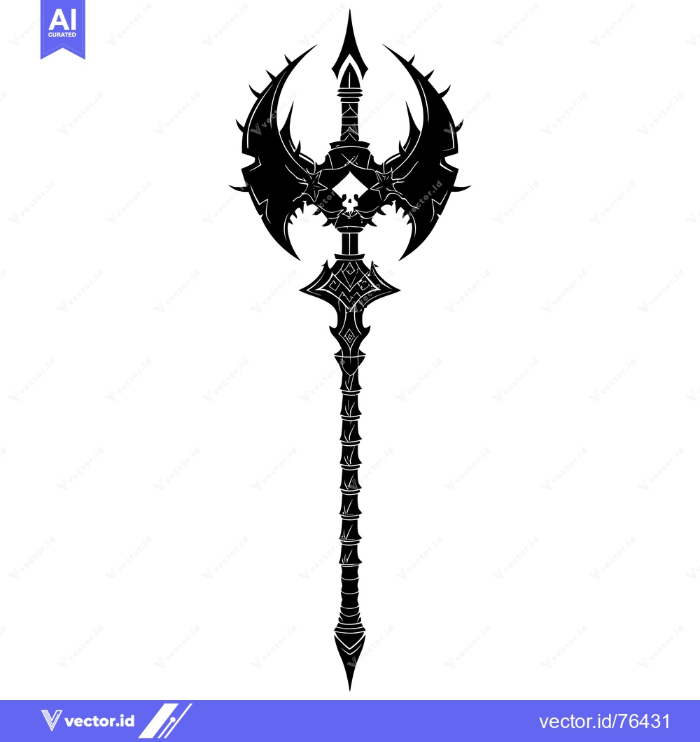 Premium Vector dari A Black and White Silhouette of a Spiked Double-Headed Axe