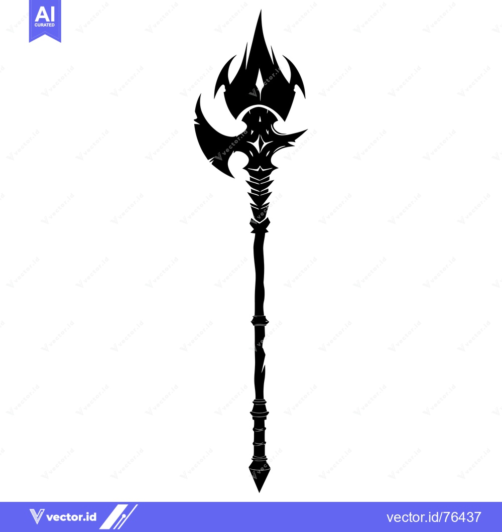 Premium Vector of Black and White Illustration of a Fantasy Axe Weapon