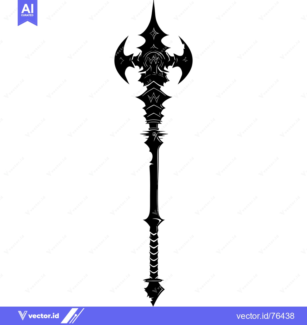 Premium Vector of Ornate Black and White Fantasy Weapon Spear