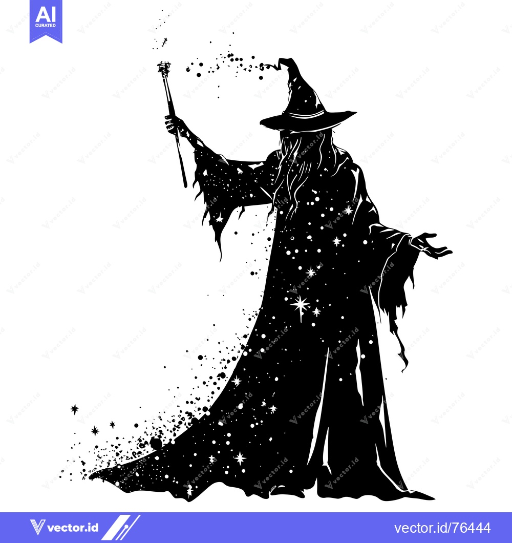 Premium Vector dari Silhouette of a wizard casting magic with a wand