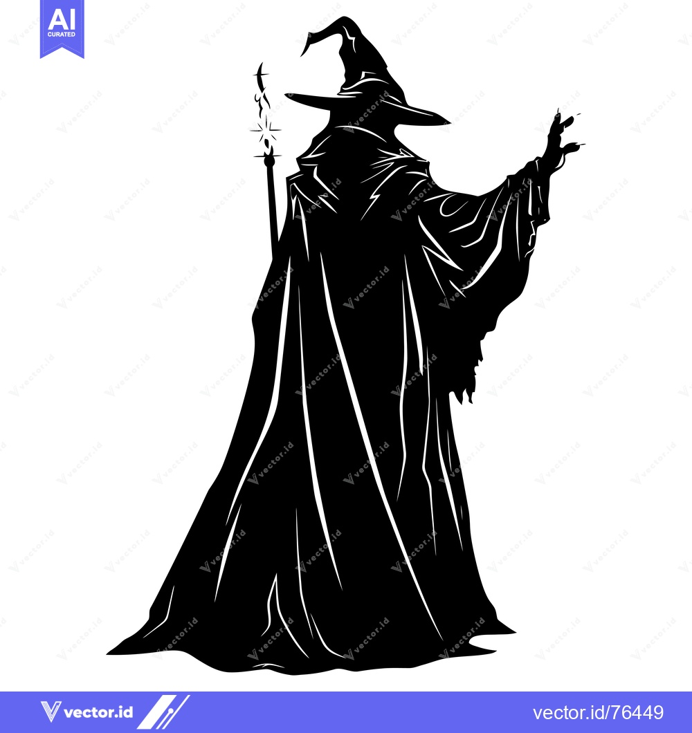 Premium Vector dari Silhouette of a Wizard Holding a Staff