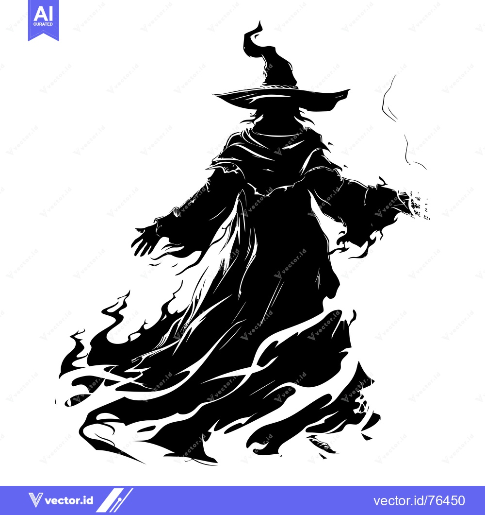 Premium Vector of Silhouette of a Witch in a Pointed Hat with Smoke