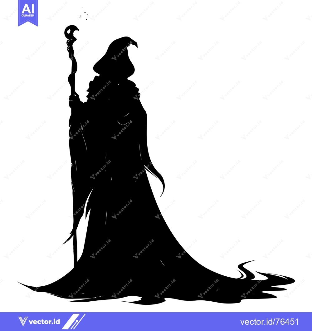 Premium Vector of Silhouette of a Wizard Holding a Staff with a Snake Head