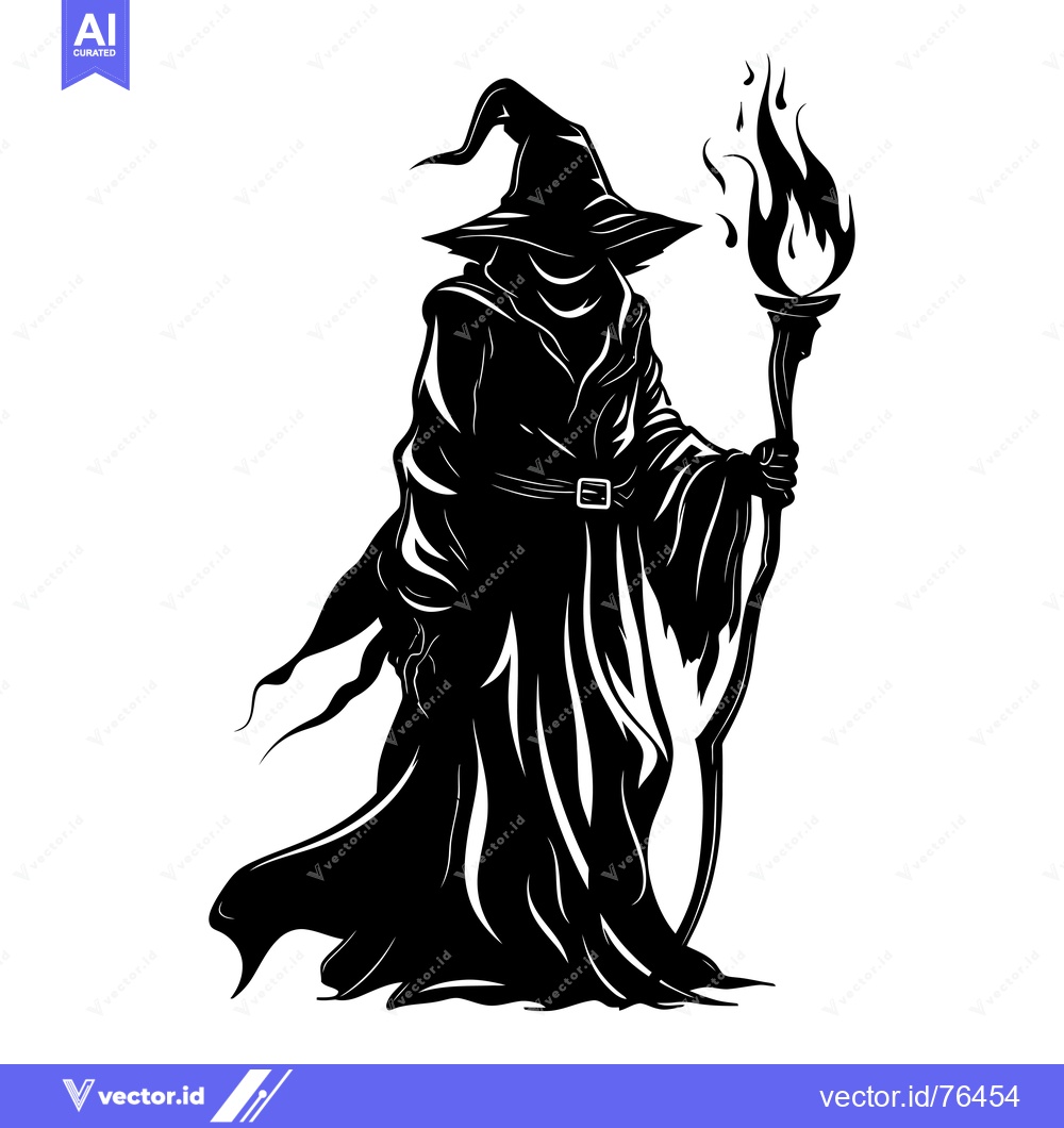 Premium Vector of Silhouette of a wizard with a flaming torch