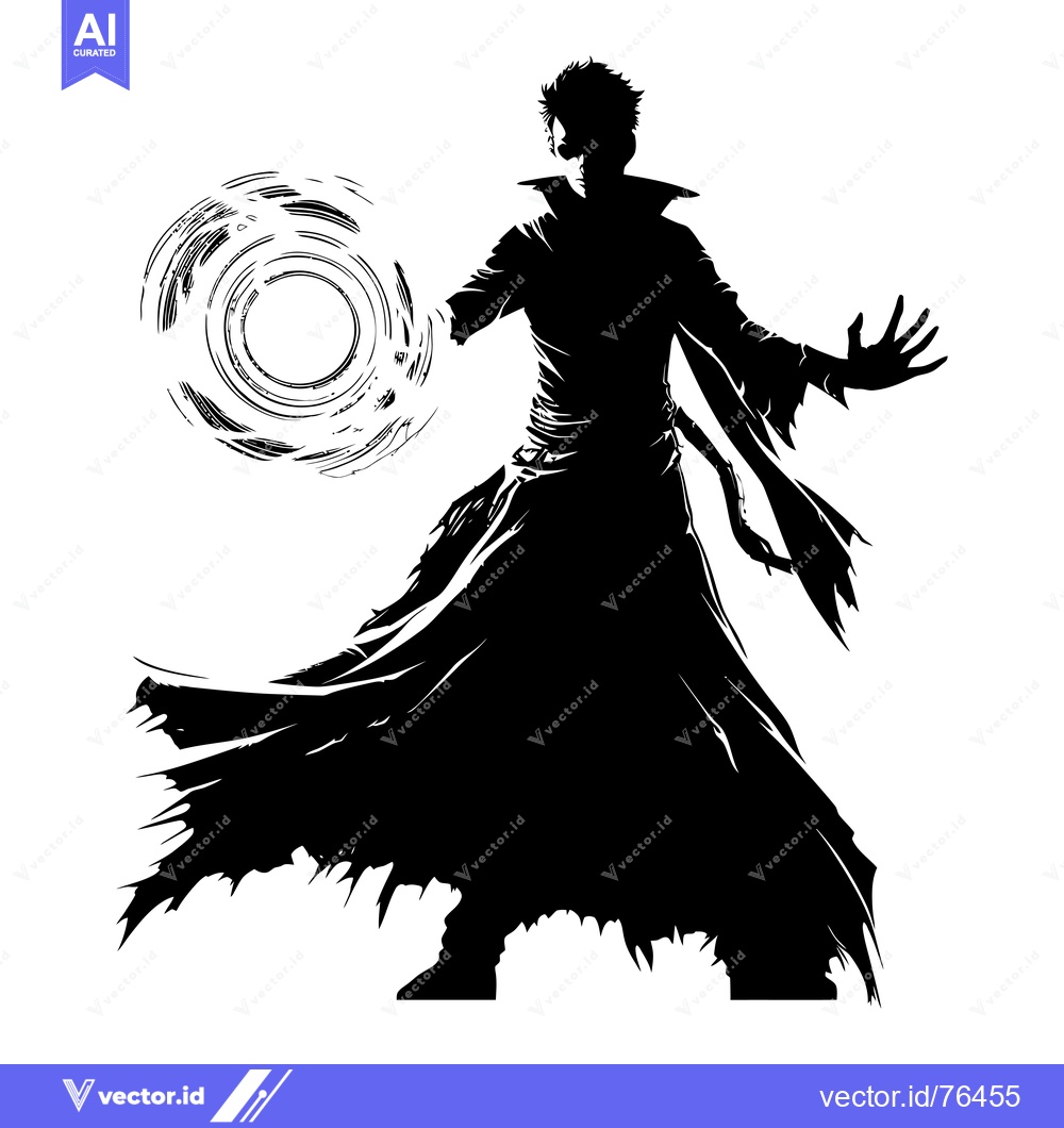 Premium Vector of Silhouette of a Magician Casting a Spell with a Circular Effect