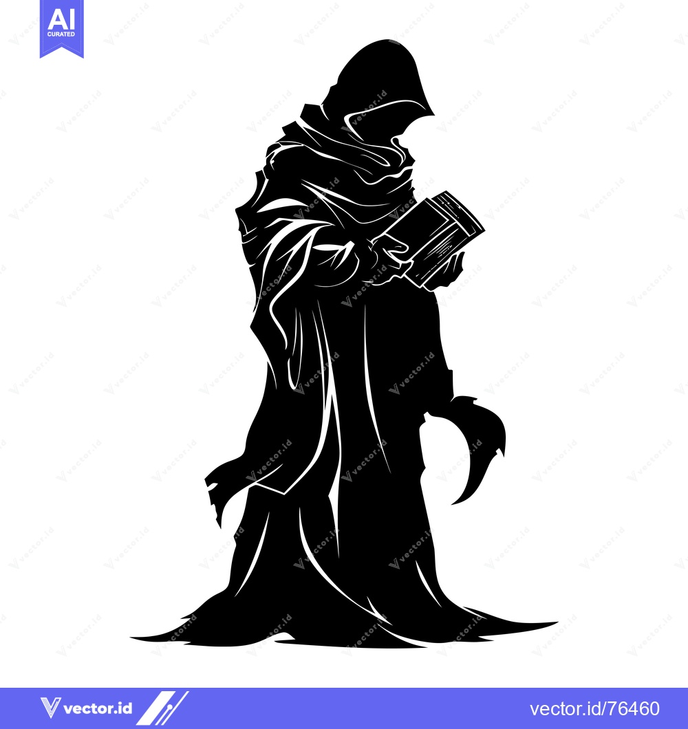 Premium Vector dari Hooded Figure Holding a Book in Silhouette