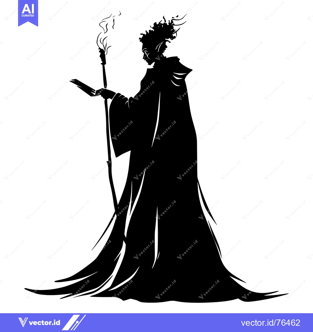 Premium Vector dari Silhouette of a Female Figure Holding a Torch and a Book