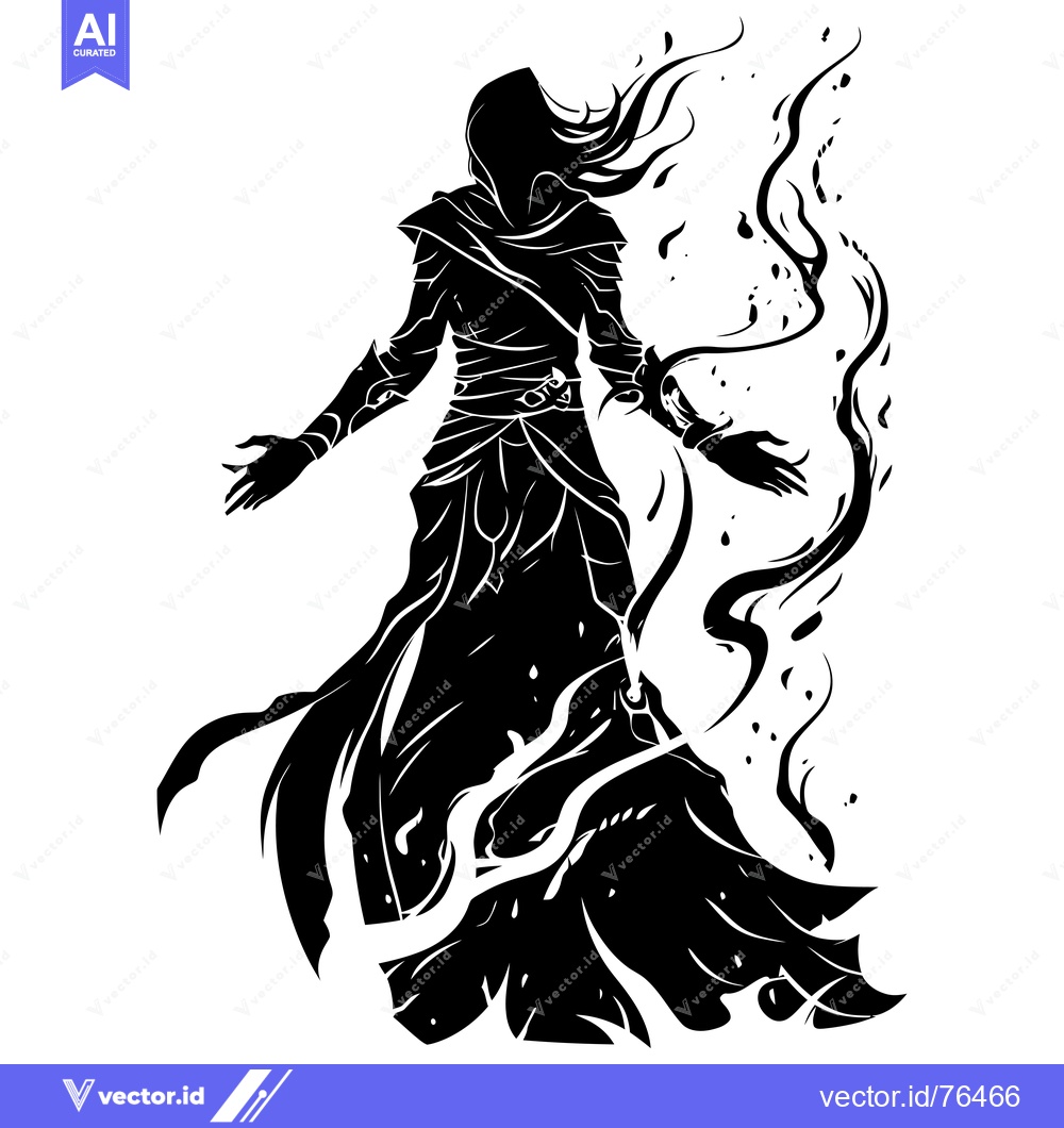 Premium Vector of Hooded Figure with Flowing Cloak and Ethereal Smoke