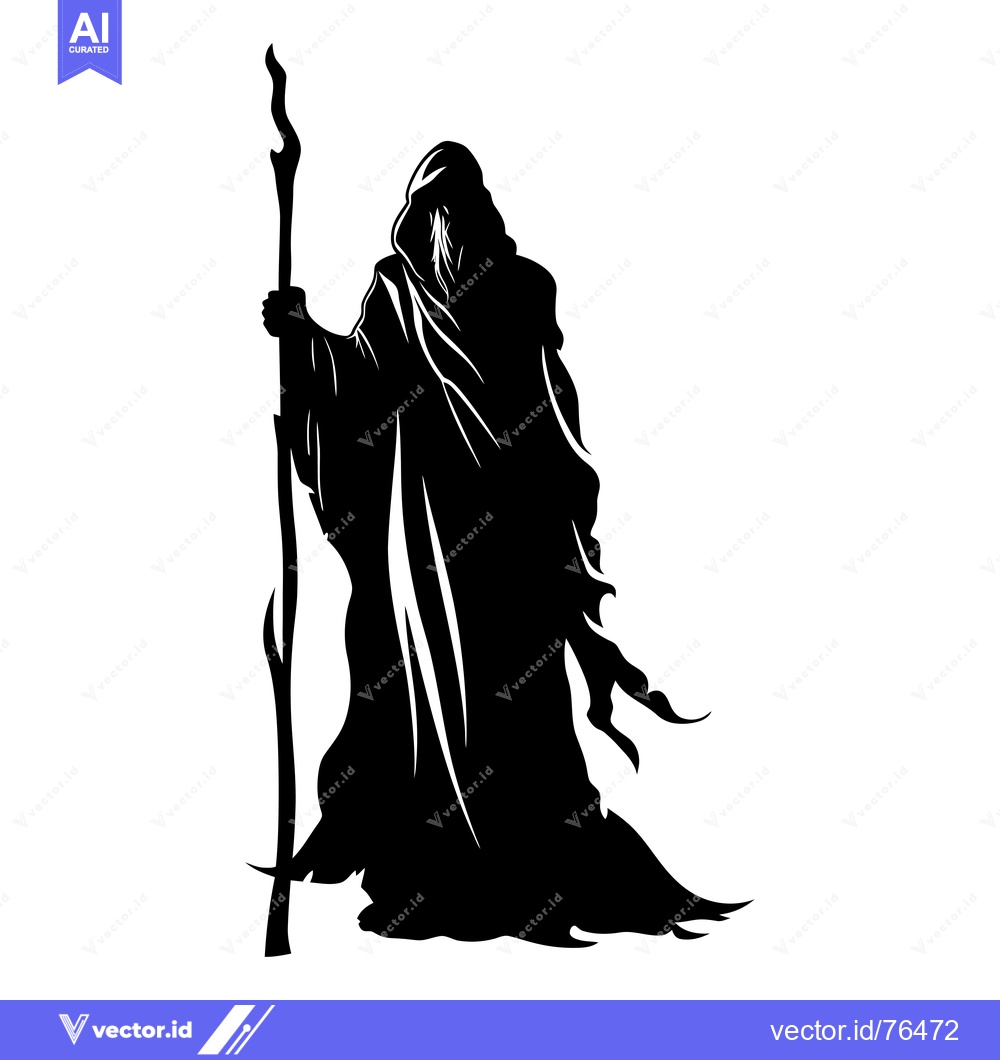 Premium Vector of Silhouette of a hooded figure holding a staff