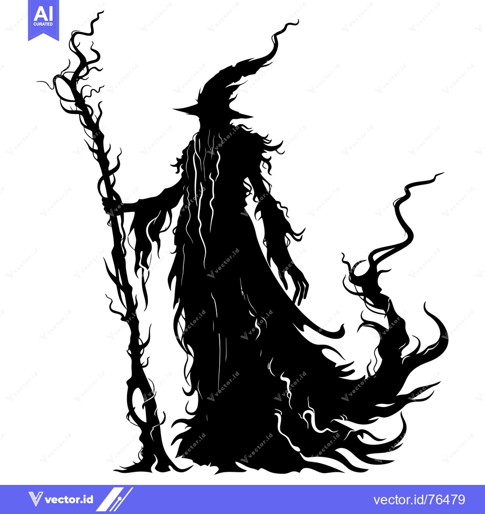 Premium Vector of Silhouette of a Witch Holding a Twisted Staff