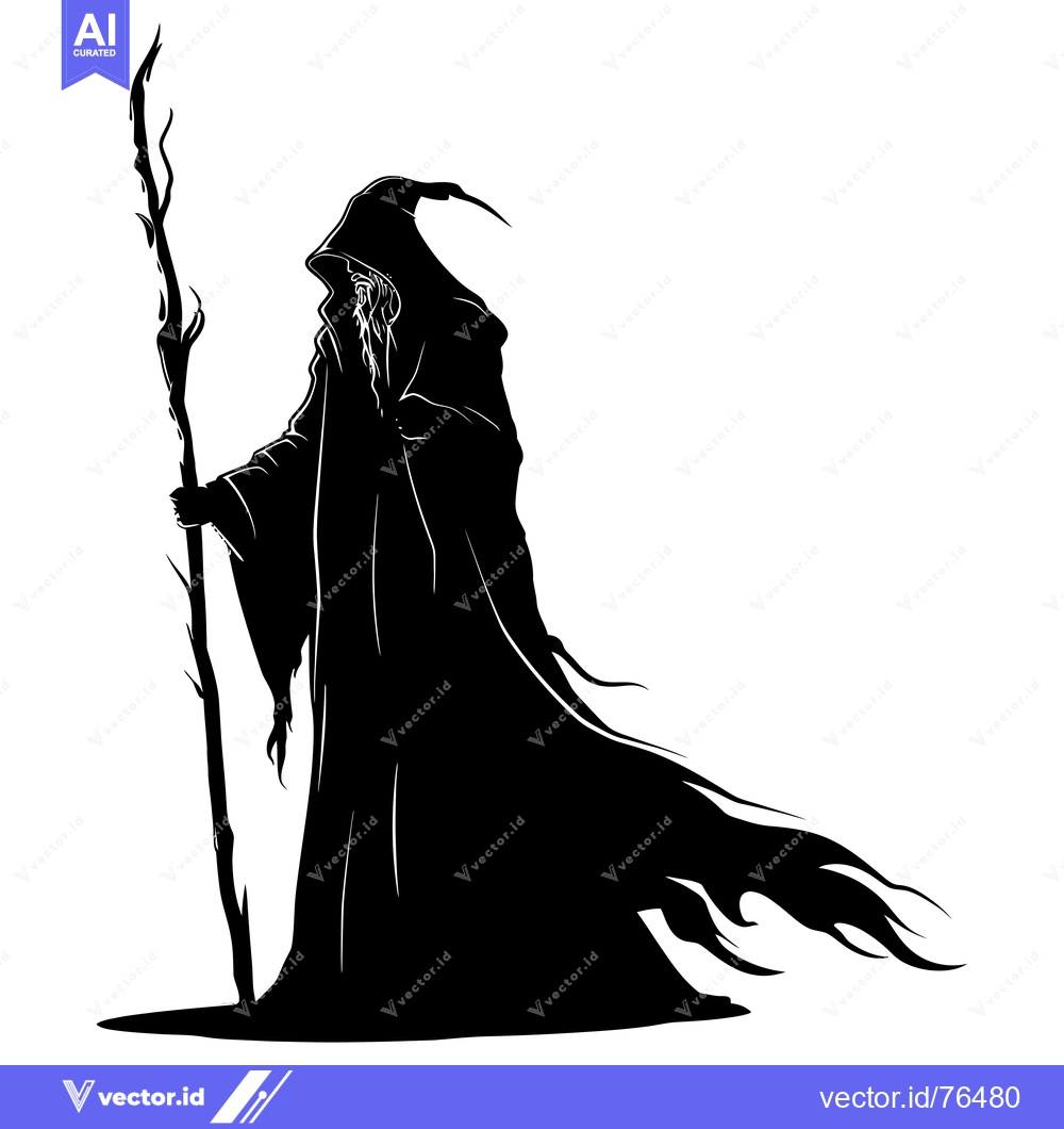Premium Vector of Silhouette of a Wizard Holding a Staff