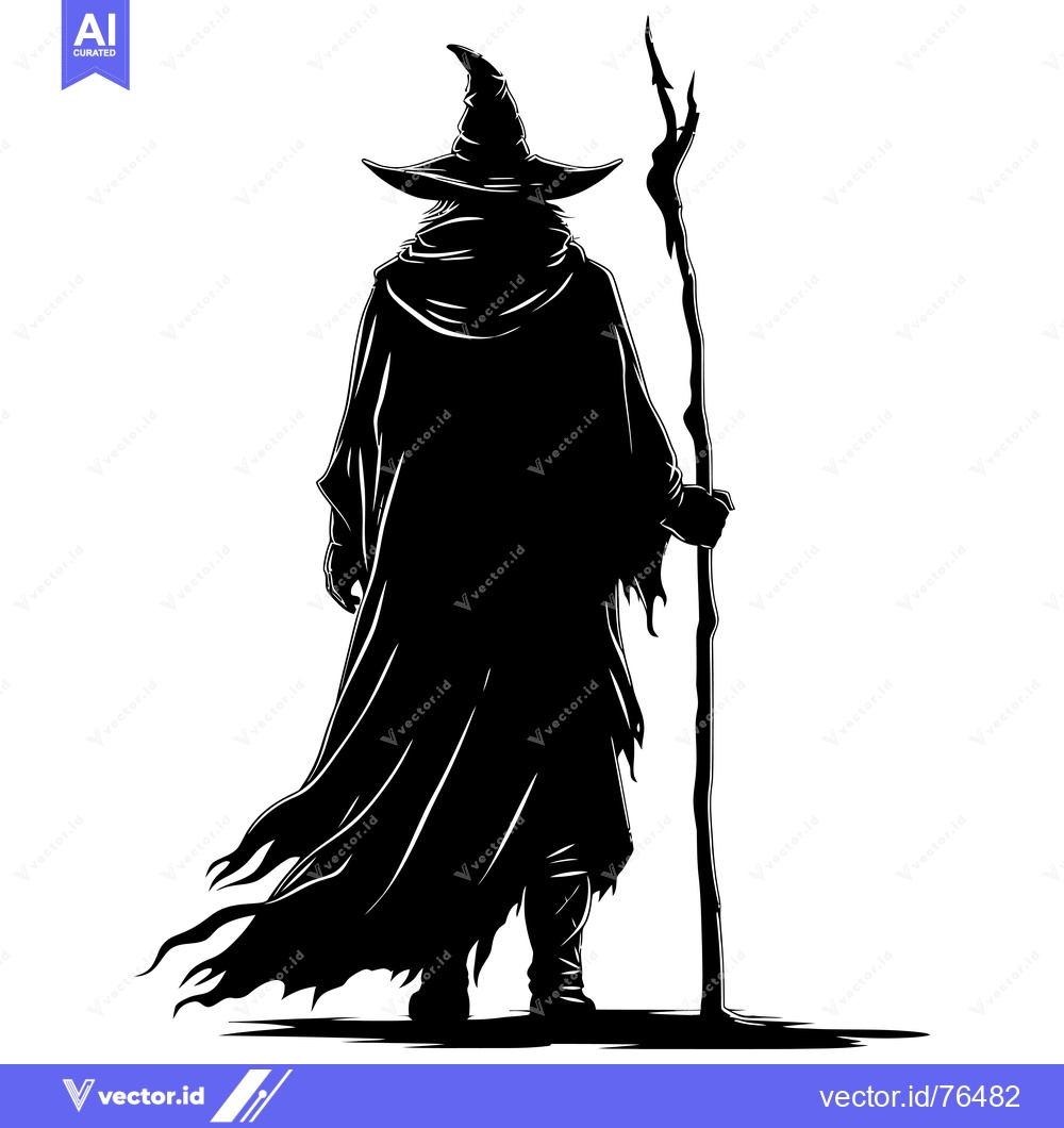 Premium Vector dari Silhouette of a Wizard Holding a Staff